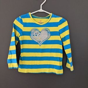 Blue & lime green heart print long sleeve shirt